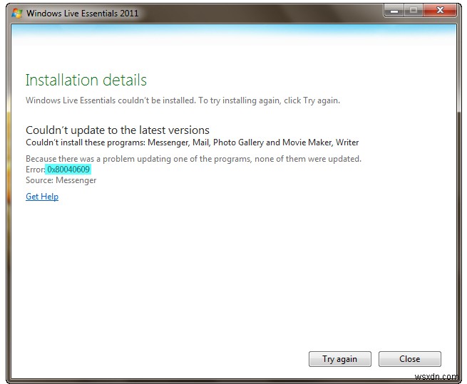 Các bước sửa lỗi 0X80040609 - Windows Live Essentials