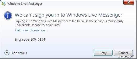 Cách sửa lỗi Windows Live Messenger 80040154