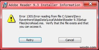 Cách sửa lỗi Windows 1305