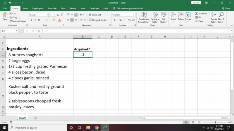 Cách tạo danh sách kiểm tra trong Excel