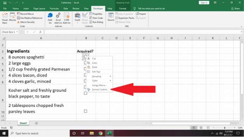 Cách tạo danh sách kiểm tra trong Excel