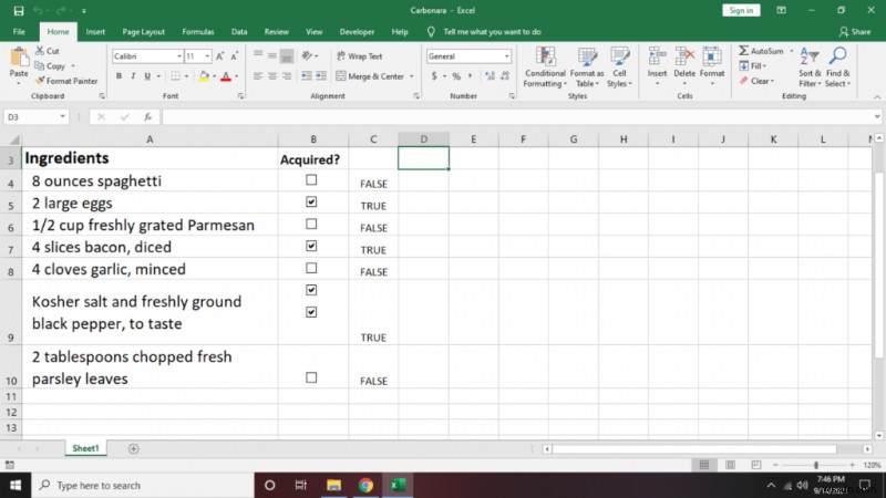 Cách tạo danh sách kiểm tra trong Excel