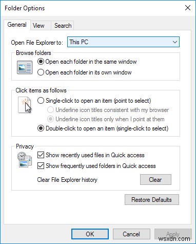 Đặt thư mục mặc định khi mở Explorer trong Windows 10 