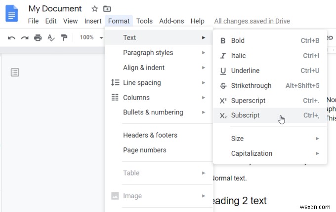 Cách thực hiện Subscript &Superscript trong Google Documents