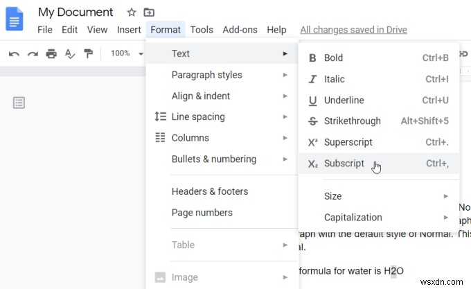 Cách thực hiện Subscript &Superscript trong Google Documents