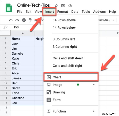 Cách tạo biểu đồ phân tán trong Google Trang tính