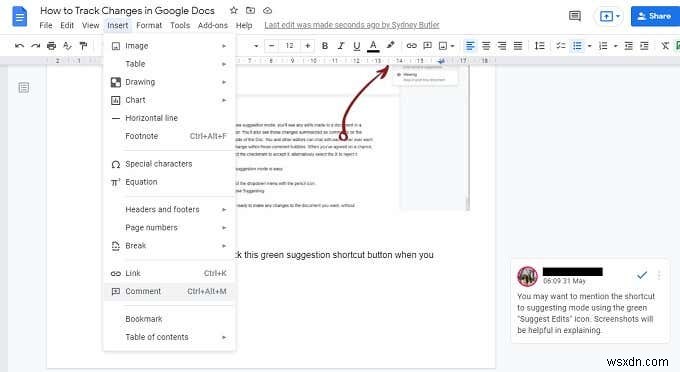 Cách theo dõi các thay đổi trong Google Documents