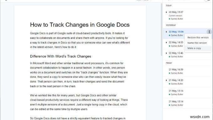 Cách theo dõi các thay đổi trong Google Documents