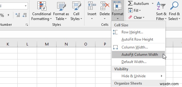 Độ rộng cột tự động bổ sung và độ cao hàng trong Excel