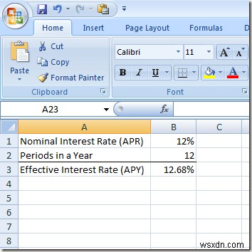 Sử dụng Excel để tìm ra lãi suất hiệu quả từ lãi suất danh nghĩa