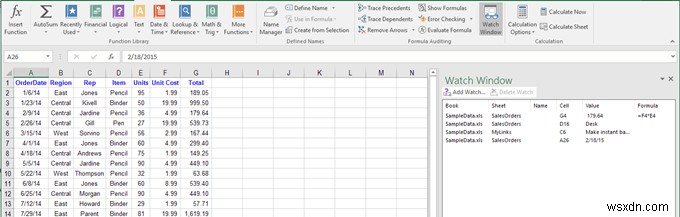 Sử dụng Excel Watch Window để theo dõi các ô quan trọng trong sổ làm việc