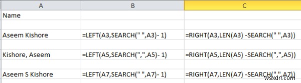 Cách tách biệt họ và tên trong Excel