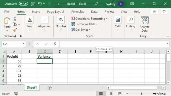 Cách tính phương sai trong Excel