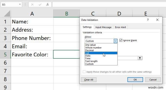 Cách tạo danh sách thả xuống trong Excel