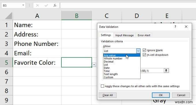 Cách tạo danh sách thả xuống trong Excel