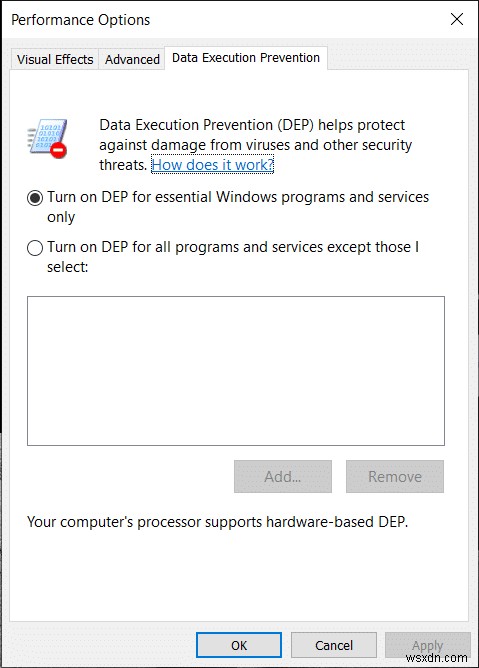 Cách tắt DEP (Ngăn chặn thực thi dữ liệu) trong Windows 10 