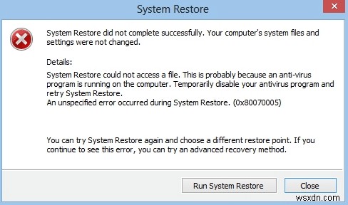 Khắc phục điểm khôi phục không hoạt động trong Windows 10 