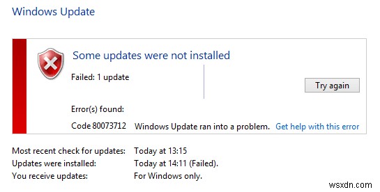 Sửa mã lỗi cập nhật Windows 0x80073712 