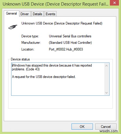 Sửa thiết bị USB không được nhận dạng mã lỗi 43 