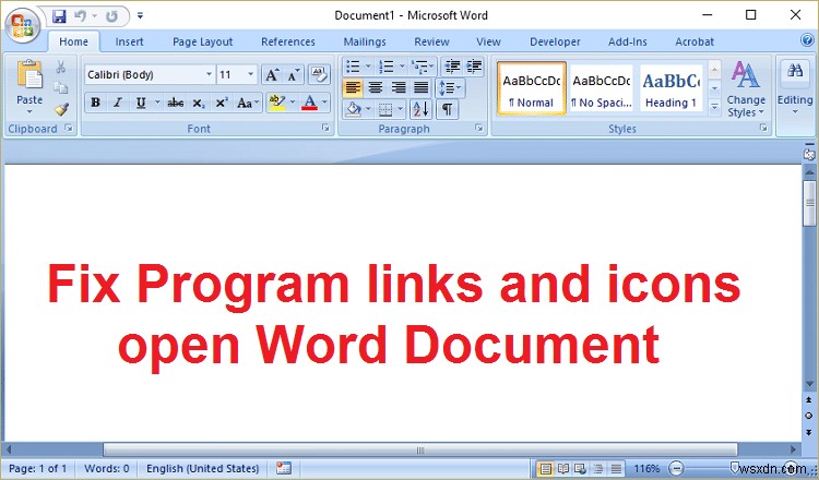 Sửa các liên kết và biểu tượng Chương trình mở Tài liệu Word 