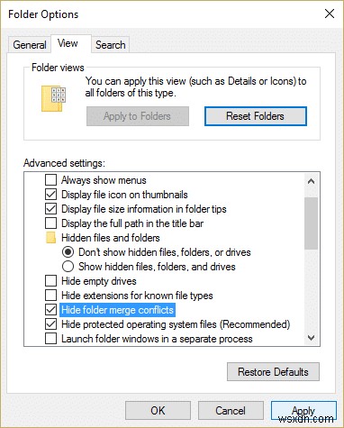 Hiển thị hoặc Ẩn Xung đột Hợp nhất Thư mục trong Windows 10 
