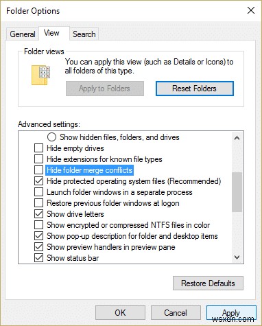 Hiển thị hoặc Ẩn Xung đột Hợp nhất Thư mục trong Windows 10 