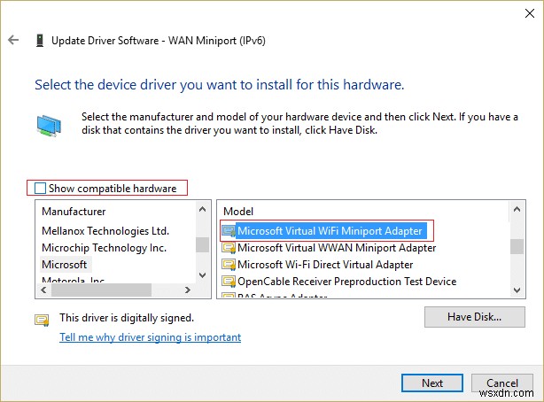 Sự cố trình điều khiển Bộ điều hợp Wifi Miniport ảo của Microsoft [SOLVED] 