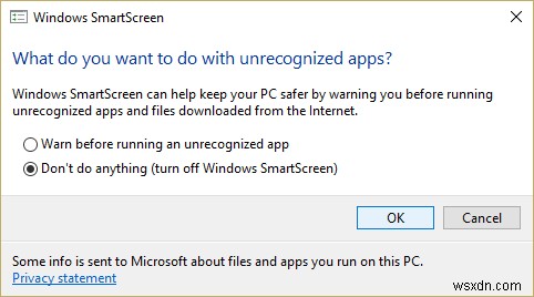 Tắt Bộ lọc SmartScreen trong Windows 10 