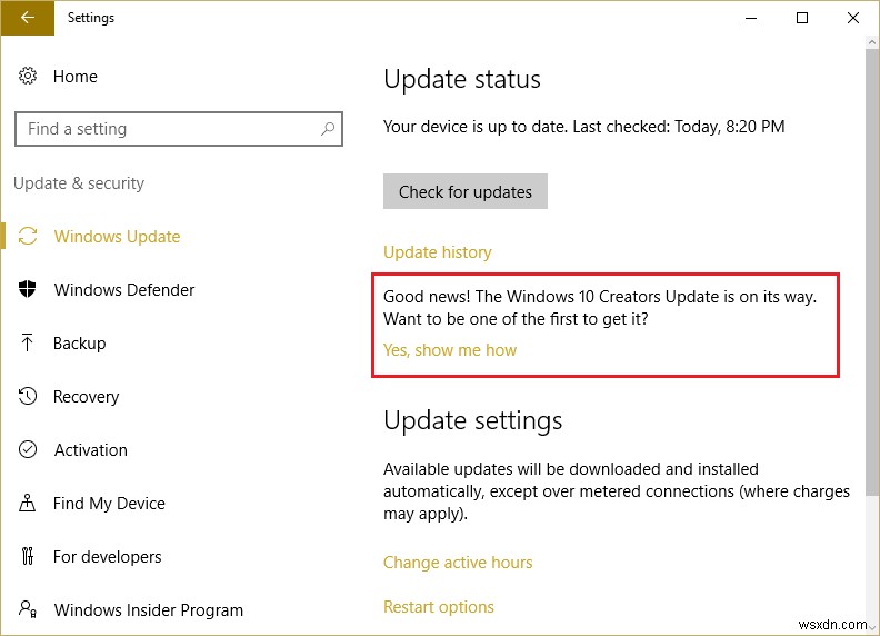Tắt thông báo Windows Creators Update trong Windows Update
