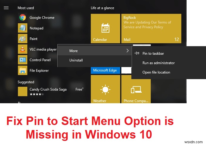 Thiếu tùy chọn Ghim vào Menu Bắt đầu trong Windows 10 [SOLVED] 