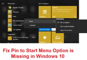 Khôi phục tùy chọn  Ghim vào Menu Bắt đầu  bị mất trên Windows 10