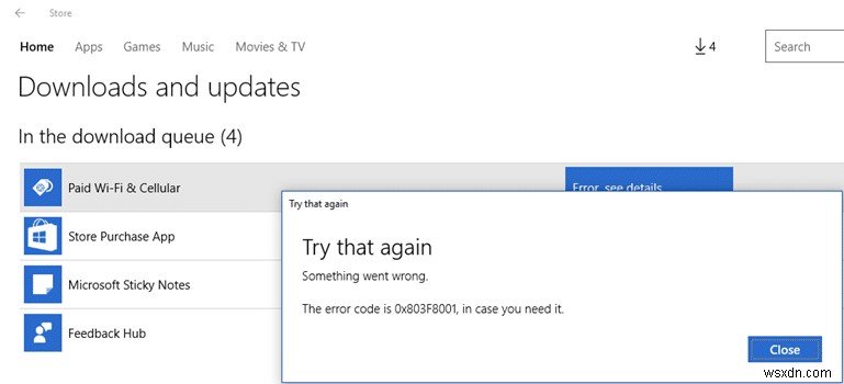 Sửa mã lỗi Windows Store 0x803F8001 