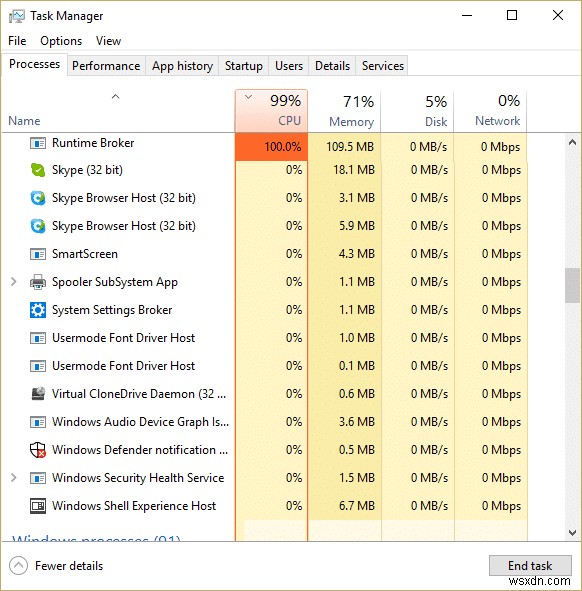 Khắc phục tình trạng sử dụng CPU cao bằng RuntimeBroker.exe 