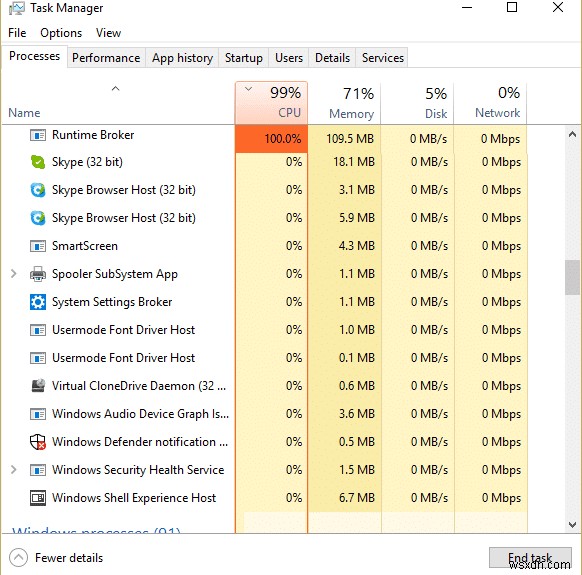 Khắc phục tình trạng sử dụng CPU cao bằng RuntimeBroker.exe 