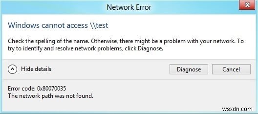 Sửa mã lỗi 0x80070035 Không tìm thấy đường dẫn mạng