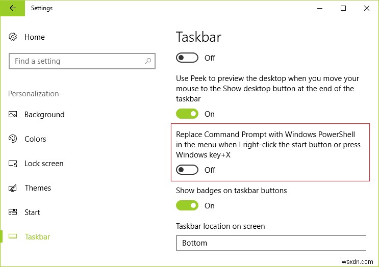 Thay thế Powershell bằng Command Prompt trong Menu Start của Windows 10