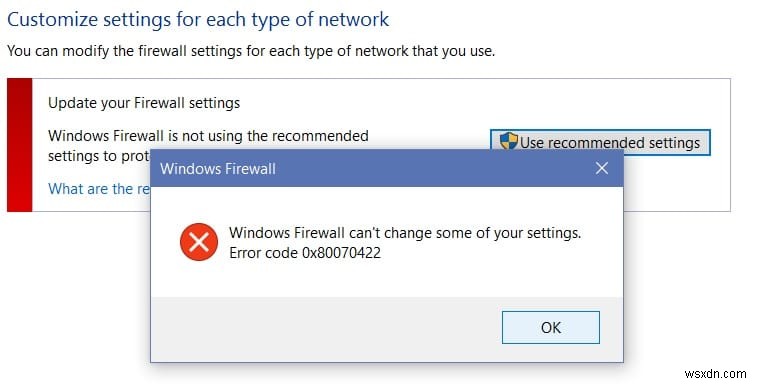 Khắc phục Không thể bật mã lỗi Tường lửa của Windows 0x80070422 