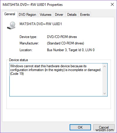 Sửa mã lỗi DVD / CD Rom 19 trên Windows 10 