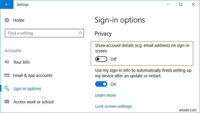 Ẩn địa chỉ email trên màn hình đăng nhập Windows 10 