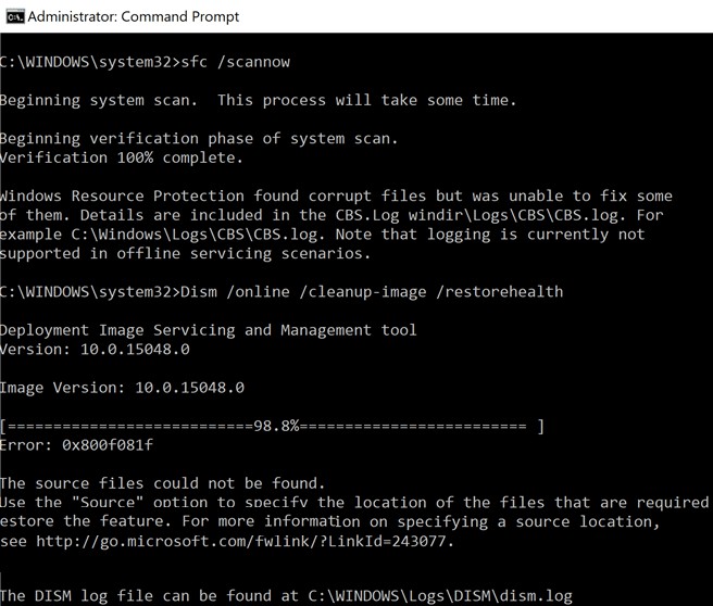 Sửa lỗi DISM 0x800f081f trong Windows 10 