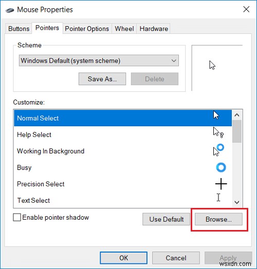 Cách thay đổi Con trỏ chuột trong Windows 10 