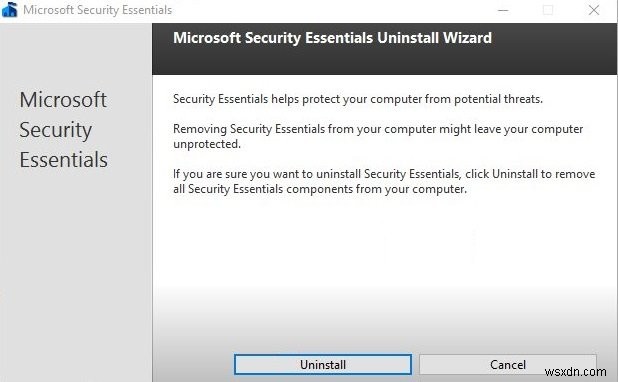 Gỡ cài đặt Microsoft Security Essentials trong Windows 10 