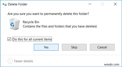 Không thể dọn sạch Thùng rác sau khi cập nhật Windows 10 Creators 