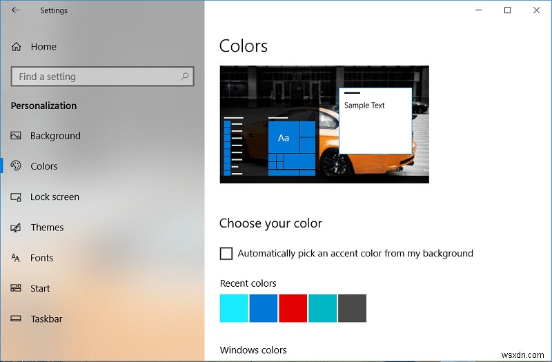 Thay đổi màu của Start Menu, Taskbar, Action Center và Title bar trong Windows 10