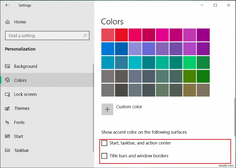 Thay đổi màu của Start Menu, Taskbar, Action Center và Title bar trong Windows 10