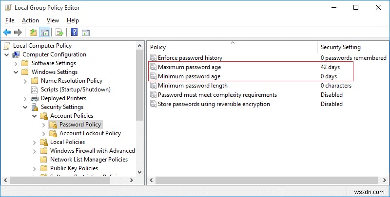 Thay đổi độ tuổi mật khẩu tối đa và tối thiểu trong Windows 10