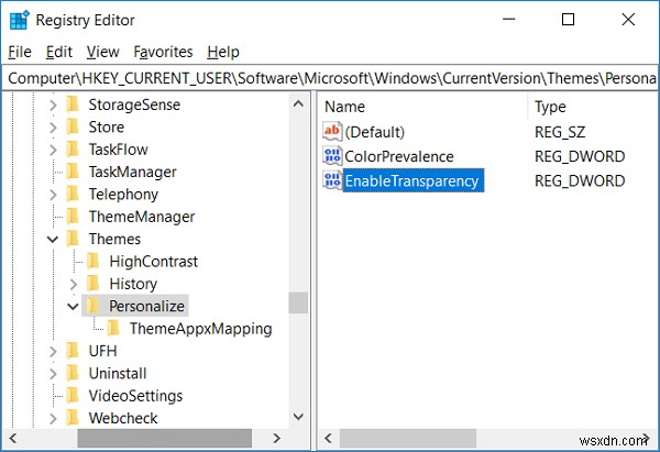 Bật hoặc tắt Hiệu ứng minh bạch trong Windows 10