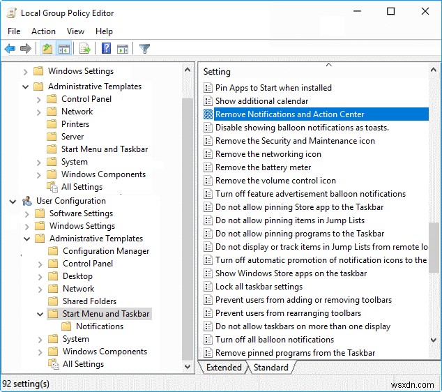 Bật hoặc tắt Trung tâm hành động trong Windows 10