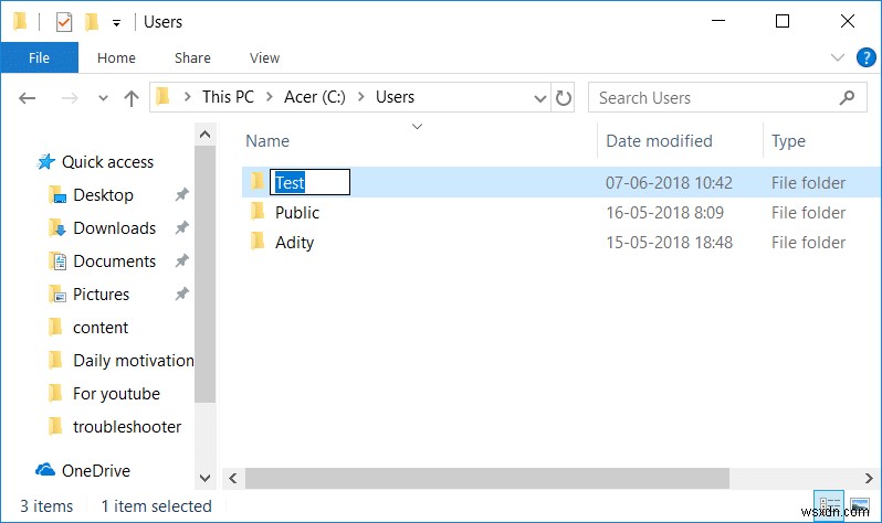 Đổi tên thư mục hồ sơ người dùng trong Windows 10