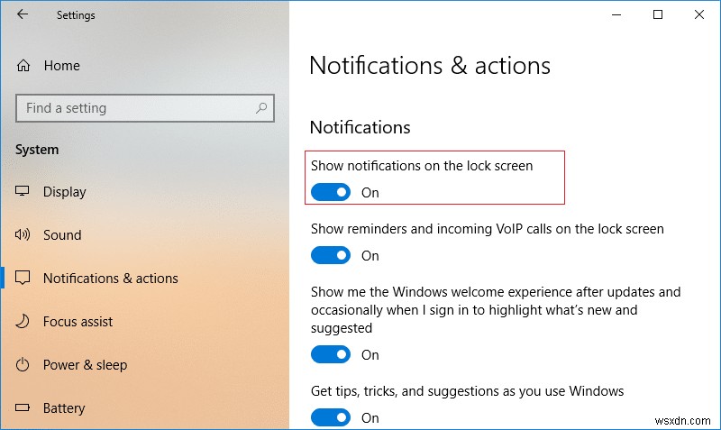 Bật hoặc tắt Thông báo ứng dụng trên màn hình khóa trong Windows 10